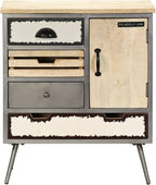 Mid-Century Modern Sideboard with Natural Mango Wood and Steel Accents, 4 Drawers and Spacious Cupboard for Living Room Dining Room Storage, Industrial Style Furniture