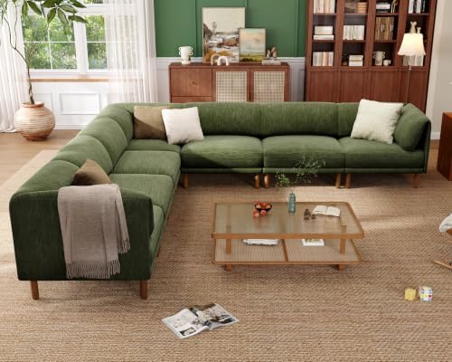 Cloud Sectional Couches for Living Room,Modular Sectional Sofa,Green | V-Shaped Extra Deep 7 Seater,Mid Century Modern Oversized Sectional Couches with Solid Wood Leg,Large Sofa for Big Space