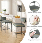 Bar Stools Set of 2, Faux Leather Counter Height Barstools with Curved Back, 25 Inch Upholstered Bar Chairs, Modern Counter Stools for Kitchen lsland, Grey