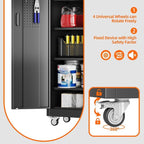 Aobabo Metal Storage Cabinet with Wheels and Door Pegboard | Garage and business storage for tools and office supplies; 5 adjustable shelves, lockable black cabinet, 16"D x 32"W x 71"H