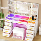 Large Makeup Vanity with Mirror and Lights, 11-Drawer RGB Vanity