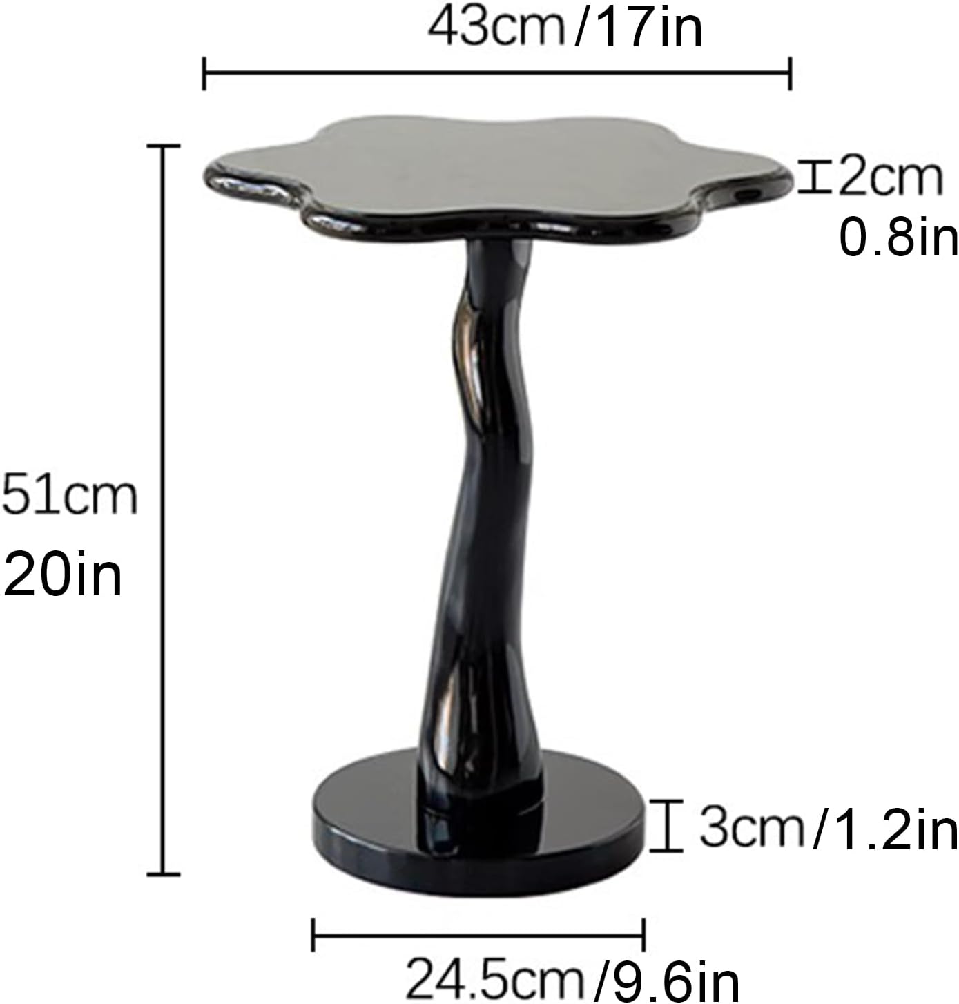 Flower Shape Sofa Side Table, Tray Top Wood Small End Table, Elegant Round Pedestal Accent Coffee Tables for Living Room Bedroom Balcony(51x43cm(H20.1 xD16.9), Black)