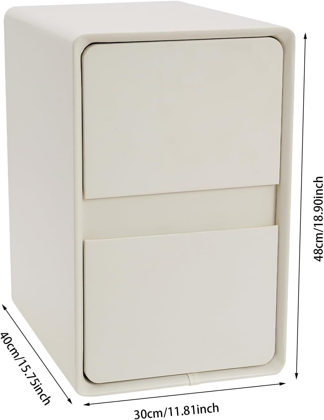 Modern Bedside Table, Minimalist Nightstand Small Narrow Side Table with 2 Drawers for Bedroom Living Room Small Space White