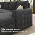 104" Sectional Sleeper Sofa Bed, 7 Seat Pull Out Couch with Storage, Gray | U Shaped Sectional Couches for Living Room, Apartment and Guest Room, Chenille Upholstered Sectional Couch