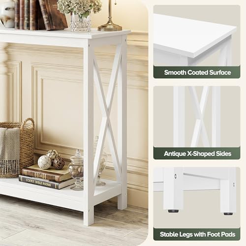 SUPER DEAL Console Table 39.5”, 2-Tier Narrow Sofa Side Table with Storage Shelf, Entrance Table for Hallway/Foyer/Living Room/Corridor/Office, White