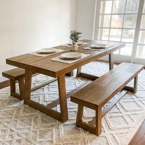 Plank+Beam Classic 72 Inch Dining Table, Rectangular, Pecan Wirebrush | Non-Toxic Finishes, Versatile Design, Farmhouse Design, Elegant Details, Easy Assembly, Quick Setup, Solid Wood