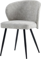 Dining Chairs Set of 2, Mid Century Modern Kitchen Chairs with Leather Cushion & Metal Legs, Upholstered Dining Room Chair with Curved Backrest for Home Kitchen, Grey
