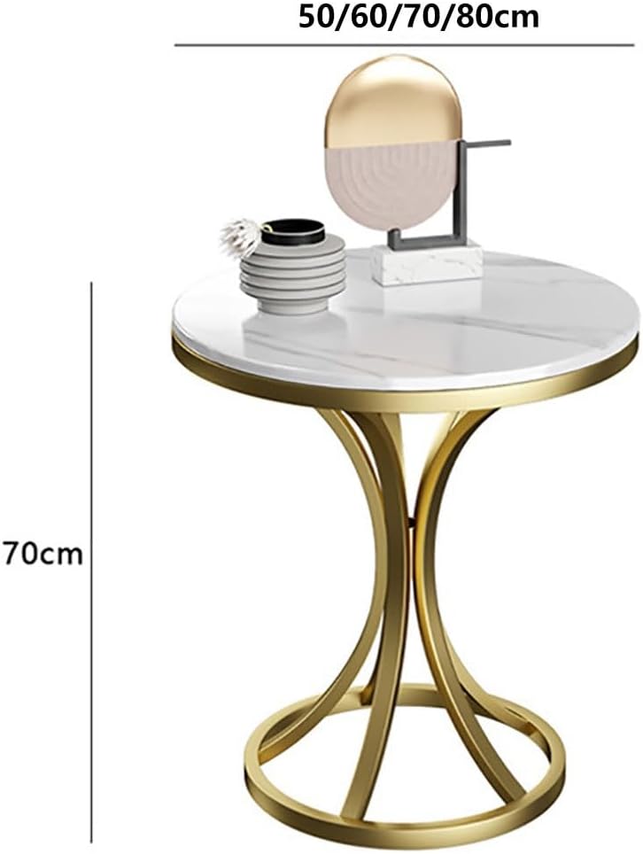 Small Round Table, Couch Side Table, Nightstand, TV Tray Table for Living Room, Bedroom, Modern Balcony Sofa Table with Metal Bracket for Working Watching Movies Breakfast(A,50CM)