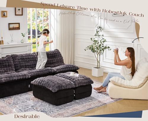 Hobestluk Small Couch Sofa Chaise Lounge Chair Recliner Chair with Footrest | Ergonomic Design,Fluffy Fabric,Multi-Functional Ottoman,No Assembly,Lounge Chair Indoor Bedroom Apartment | Dark Grey Single