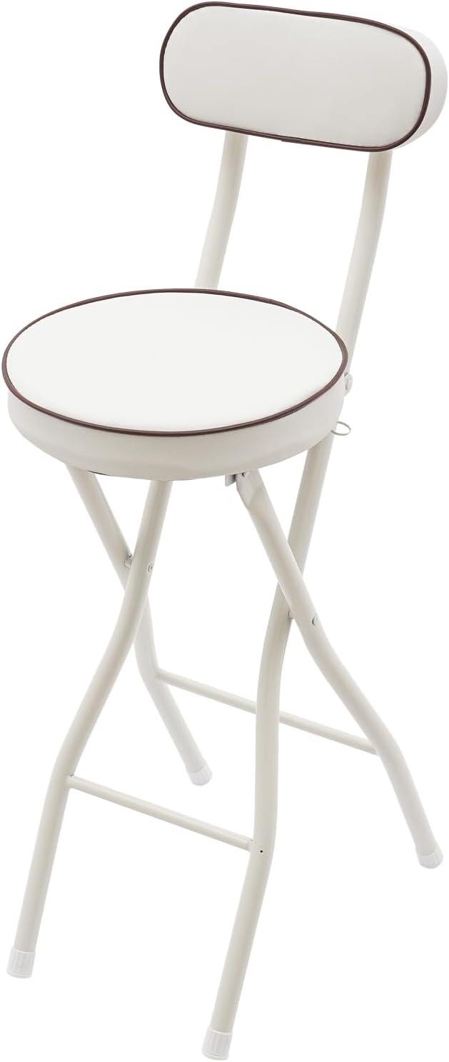 2 Pcs Folding Bar Stool with Backrest, 25.6 Inch Tall Foldable Stool Chair with Leather Padded Seat, Portable Counter Height Collapsible Stool for Kitchen Island Shop Cafe Dining Room, White