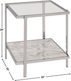 Pemberly Row Contemporary 3-Piece Coffee & End Table Set, Engineered Wood and Chrome, Tempered Glass Tops, Faux-Stone Pattern, Living Room Furniture Set with Storage Shelves