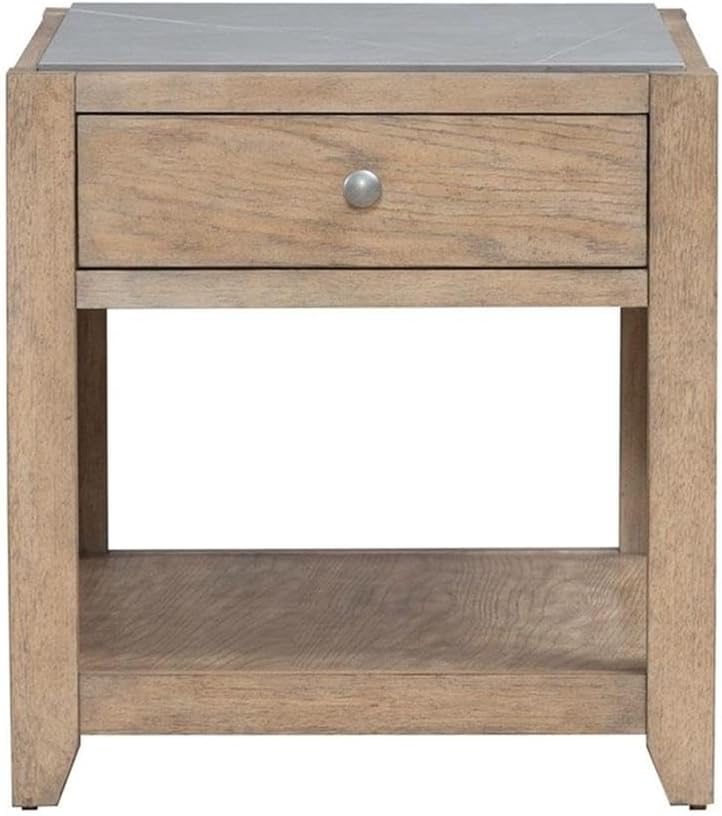 Pemberly Row 3-Piece Coffee Table Set, Rubberwood with Split Heart Cathedral White Oak Veneers, Nutmeg Finish, Includes Cocktail Table with Casters & 2 End Tables with Drawers, Tile Insert Tops for