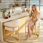 Modern Counter Height Bar Stools,Bar Stools Set of 3,PU Leather Upholstered Barrel Barstools with Backs,26" Kitchen Island Chairs,Metal Gold Frames,Support 480 LBS,Beige White Leather