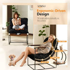 VINGLI 28" Wide Plush Upholstery Sling Modern Accent Chairs Set of 2, Cute Reading Armchair with Removable Seat Cushion & Tan Microfiber Seat Base, Lazy Chair for Bedroom & Lounge,Black