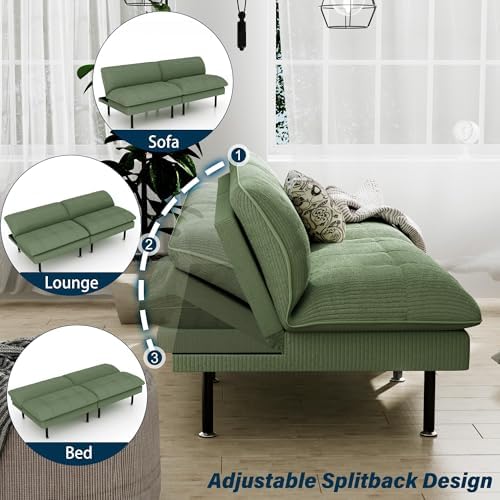 Ribilake 70" Futon Sofa Bed, 4 in 1 Multi-Function Couch Sleeper with Adjustable Backrest, Modern Convertible Futon, Recliner Small Loveseat for Living Room, Dorm, Green