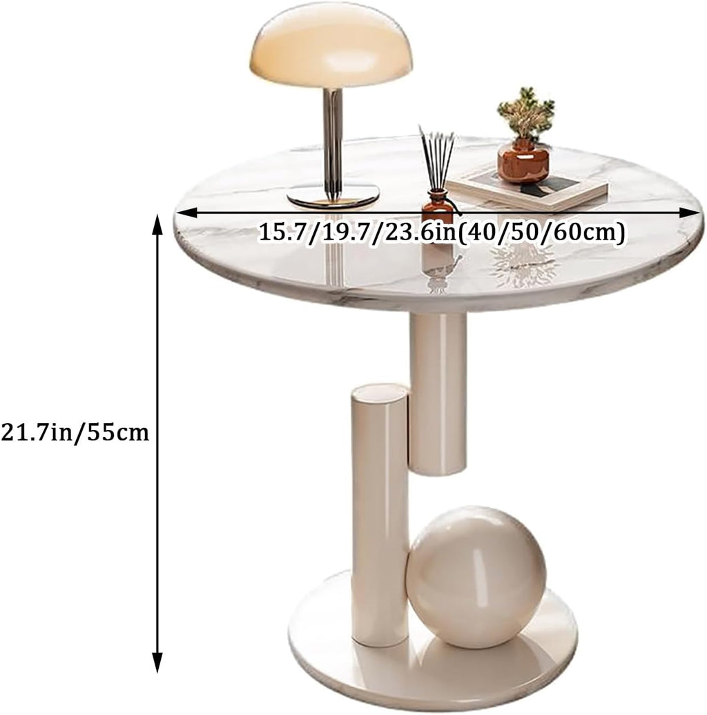 Metal End Table, Living Room Coffee Table with Marble Tabletop, Modern Geometric Decorative Table for Sofa Bedroom Apartment Reception Area Hotel(Width 23.6in/60cm, Black-White Base)