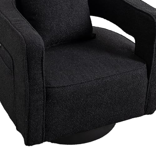 Swivel Accent Chair, Modern Swivel Barrel Chair for Living Room, 360 Degree Comfy Square Accent Chair with Open Back, Upholstered Armchair for Bedroom,Reading, Boucle, Black