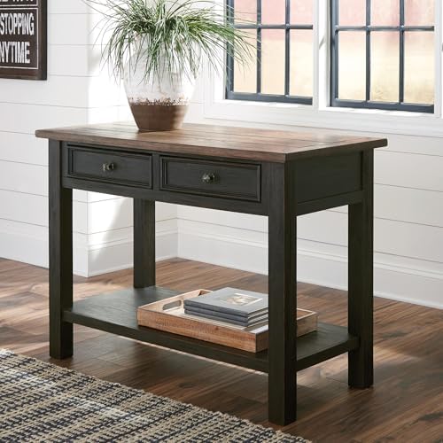 Signature Design by Ashley Tyler Creek Farmhouse Console Table, 2 Drawers | Behind couch table, Solid and engineered wood and veneers, 22-inch deep display shelf, Farmhouse sofa table