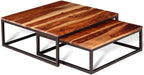 2 Piece Nesting Coffee Table Set Solid Acacia Wood | Retro Industrial Style, Metal Frame, Space Saving, for Living Room Bedroom