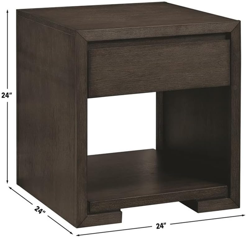 Pemberly Row 3-Piece Coffee & End Table Set, Walnut Finish, Oak Veneers and Solid Hardwood, Built-in Storage Drawers, Open Shelves, Contemporary Style Living Room Furniture