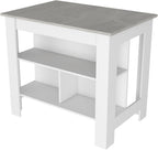 Kitchen Island with Three Shelves, White and Ibiza Marble Finish | Three storage shelves with varying dimensions for organized kitchen storage