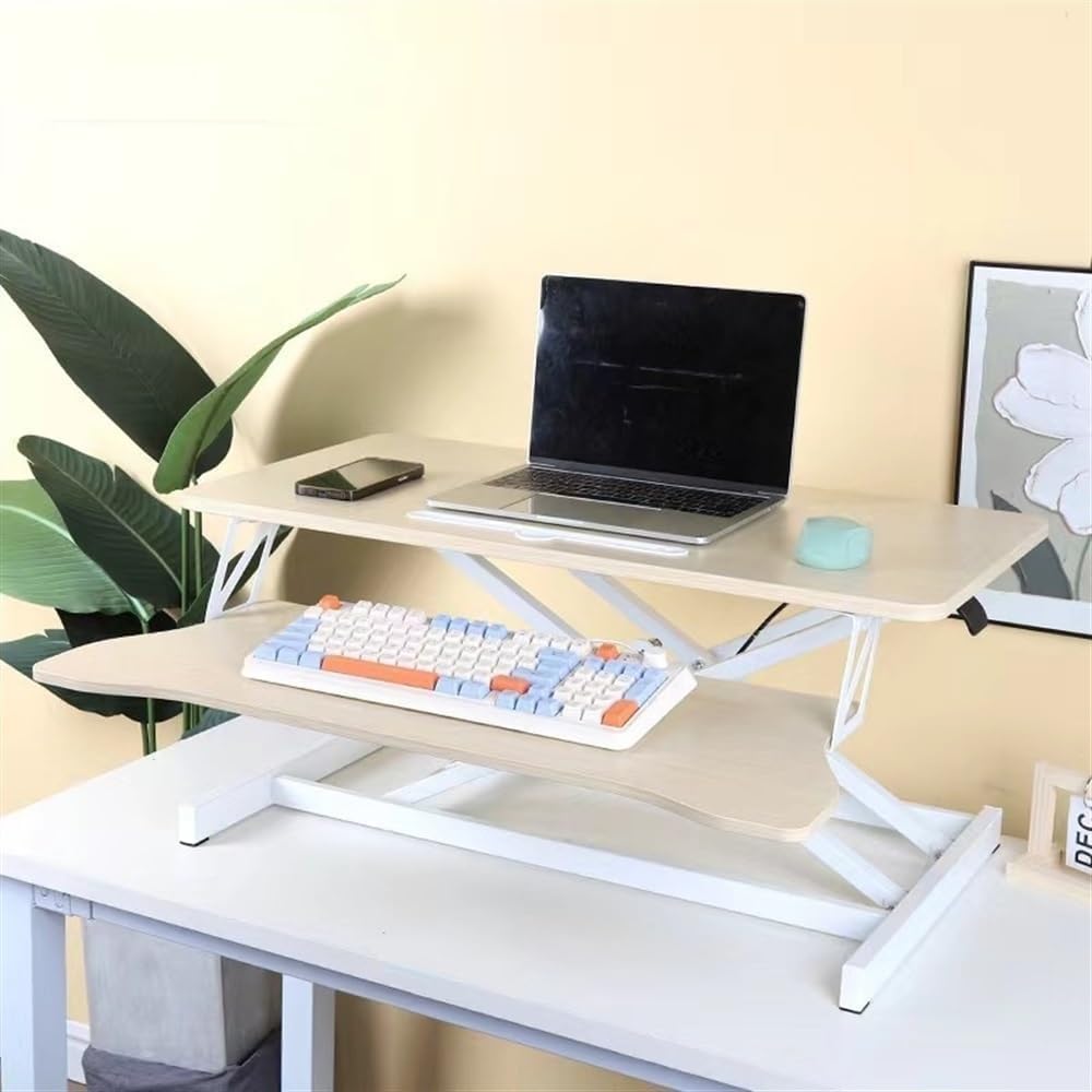 Tea Table, Standing Desk Converter Stand Desk with Keyboard Tray Height Adjustable Stand Up Desk Riser Suitable for Use in Laptops and Single Monitor Work Consoles Home Offices(Beige,25.6 * 15.7in)