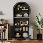 Vlsrka Kitchen Pantry Storage Cabinets with Adjustable Shelves, 71" Tall | Arched Wooden Cabinet with Doors, 3 Colors LED Lights, Motion Sensor, Freestanding, for Living/Dining Room, Black