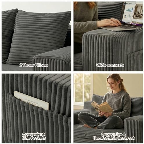 Loveseat Sofa Bed, Tri-Folding Convertible Futon Sleeper with Handle & Side Pockets, 54'' Couch with Hook and Loop No Assembly for Small Space,Living Room & Bedroom