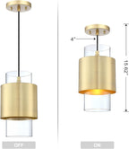 1 Light 3 Pack Hanging Indoor Kitchen Island Pendant Light 6" Drum Glass Shade Pendant Ceiling Light Fixtures Modern Farmhouse Dinning Over Sink (Gold Finish)