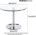 23.4" Round Glass Dining Table, Modern Circular, Sturdy Base and Perfect for 2-4 Seat, Bistro Style for Dining Room, Living Room, Balcony, Cafe