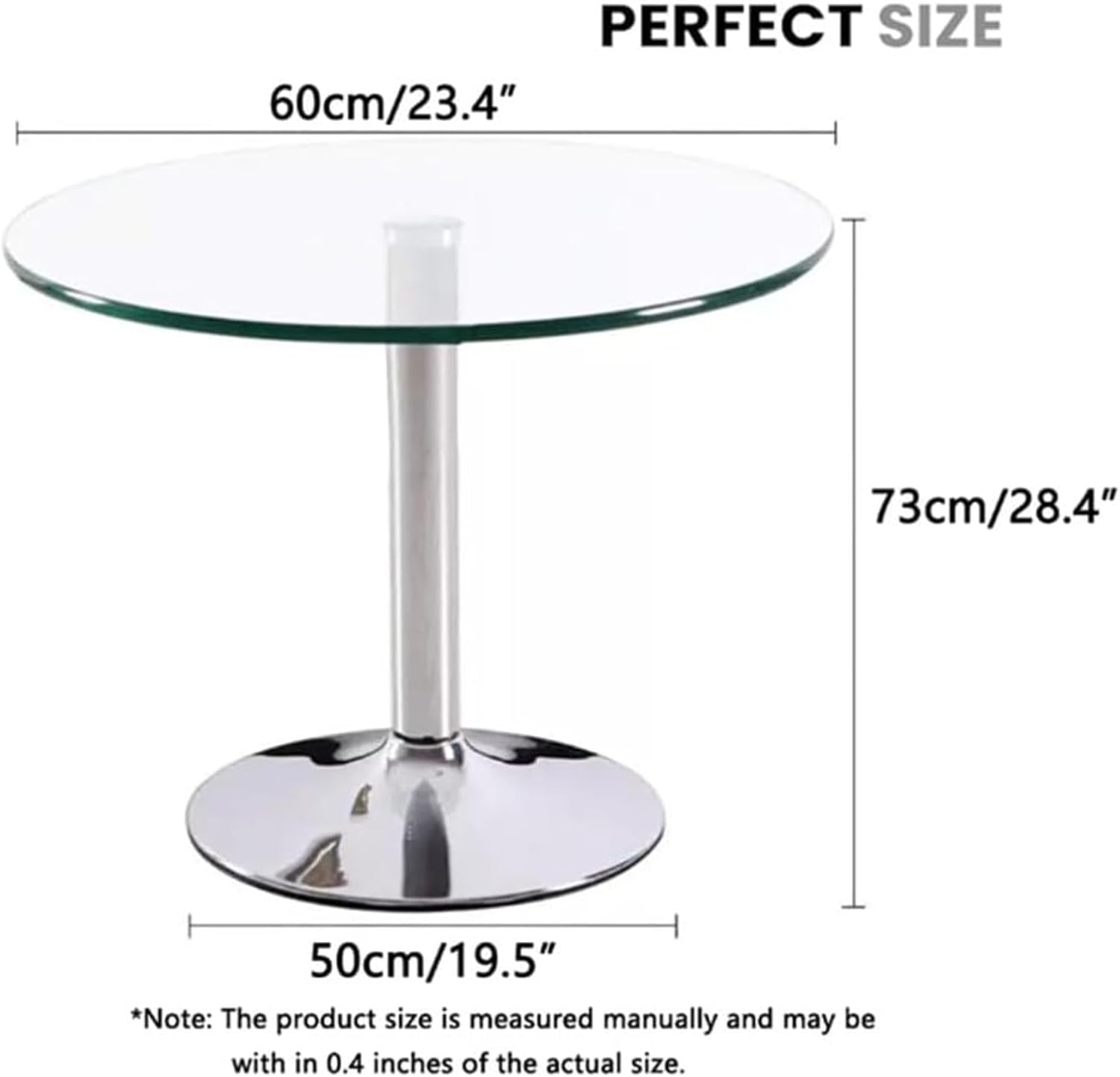 23.4" Round Glass Dining Table, Modern Circular, Sturdy Base and Perfect for 2-4 Seat, Bistro Style for Dining Room, Living Room, Balcony, Cafe