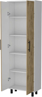 Fagan 2-Door 5-Shelf Kitchen Pantry White and Macadamia