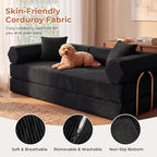 79" Convertible Futon Sofa Bed, Couch for Living Room | Black | 5-in-1 Corduroy Modular Futon Couch with Pocket Springs, Sleeper Sofa, Pull Out Couch Bed, No Assembly