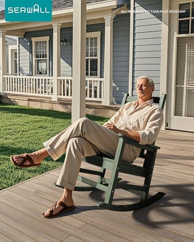 SERWALL Oversized Outdoor Rocking Chair Set of 2, HDPE Rocker for Adults, Patio Rocking Chairs for Porch, Avocado Green