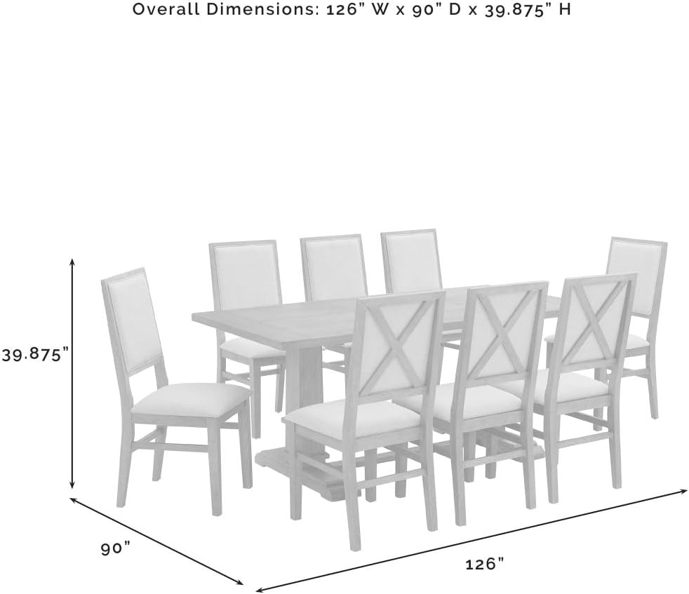 Crosley Furniture Joanna 9-Piece Modern Farmhouse Dining Table Set for 8 with Upholstered Chairs, Dark Oak/Creme