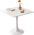 Square Dining Tulip Table for 4, Mid-Century Modern Table with Sturdy Metal Pedestal for Kitchen, Bistro, Cafe, Leisure (White, 31.5 INCH)
