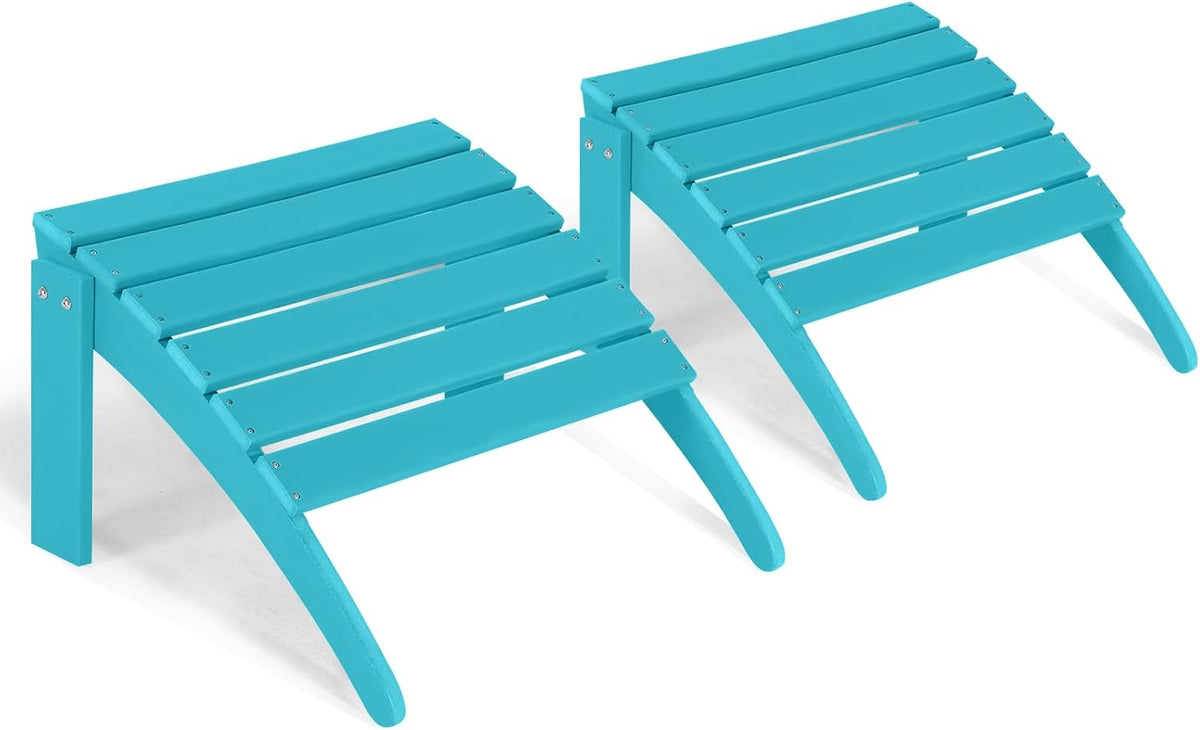 Adirondack Ottoman Set of 2, HDPE All Weather Patio Ottomans, Outdoor Footrest Adirondack Footrest Outdoor Patio Footstool for Porch, Pool, Lawn & Backyard, Turquoise