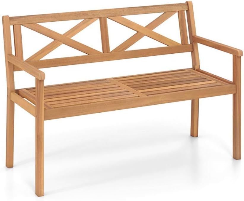 2-Person Acacia Wood Patio Chair Armrests Backrest 44in Seat Width 800lb Capacity for Backyard
