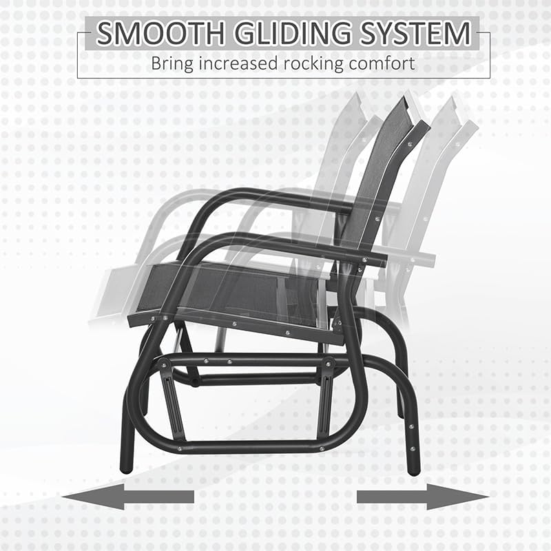 Outsunny Porch Glider Set of 2 Steel Frame Black | Swing Glider Chair, Breathable Mesh Fabric, Curved Armrests, for Garden, Poolside, Backyard, Balcony