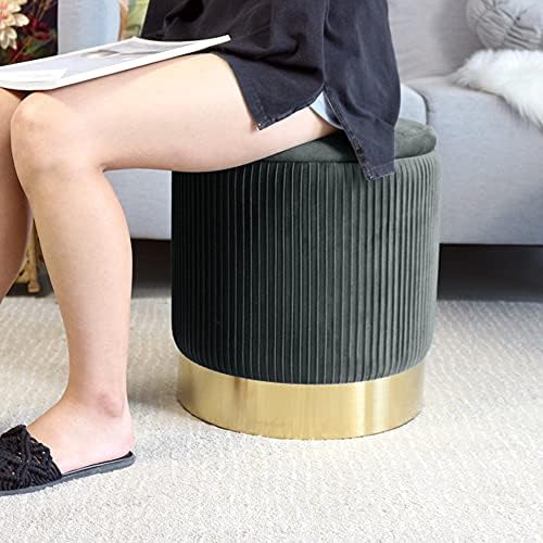 Round Ottoman with Storage Set of 2 Upholstered Velvet Vanity Stool Small Ottoman Coffee Table, Foot Stool, Removable Lid, for Living Room, Bedroom, Hallway, Easy Assembly (Gray)