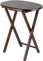 Pemberly Row 5-Piece Solid Wood Snack Table Set, Oval Shape, Cappuccino Finish, Includes Storage Stand, Portable Folding Tables for Living Room or Home Office