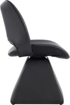 Henf Modern Upholstered Swivel Dining Chairs,Faux Leather Vanity Chair with Wave Shaped High Back, 360 Degree Rotating Mid Century Armless Side Chairs with Metal Base for Dining Room,Desk,Black