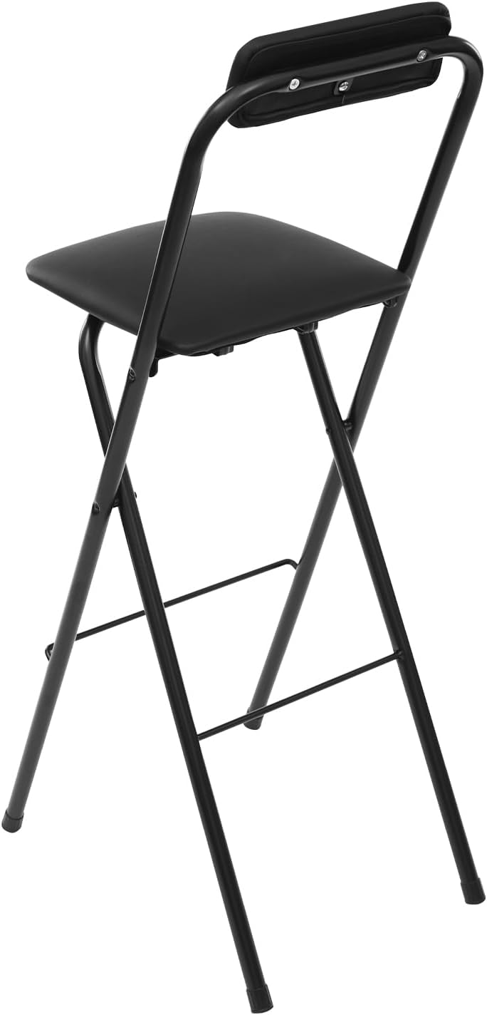 LOYALHEARTDY 2 Pcs Folding Stool, 29.5 in Folding Bar Stool with Backrest Cushioned Padded Folding Stool Portable Counter Height Bar Stool for Camping Kitchen Home Office (Black)