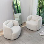KINWELL 34" W Boucle Swivel Barrel Chairs with Pillow Set of 2, Beige
