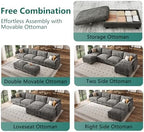 Modular Sectional Sofa, 132" U Shaped Couch with Storage, Chenille | High Resilience Foam, 22" Seat Depth, Movable Ottoman, Comfy Chenille, Easy Assembly, Dark Gray
