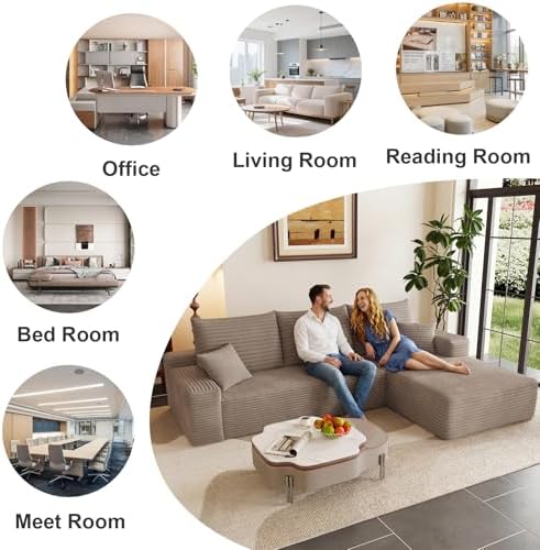95" Cloud Sectional Couch with L-Shape Chaise, Modular Comfy Sofa Chaise Longue, Upholstered Corduroy Couches Sleeper with Deep Seat for Living Room Bedroom, No Assembly Required(Camel, Right Facing)