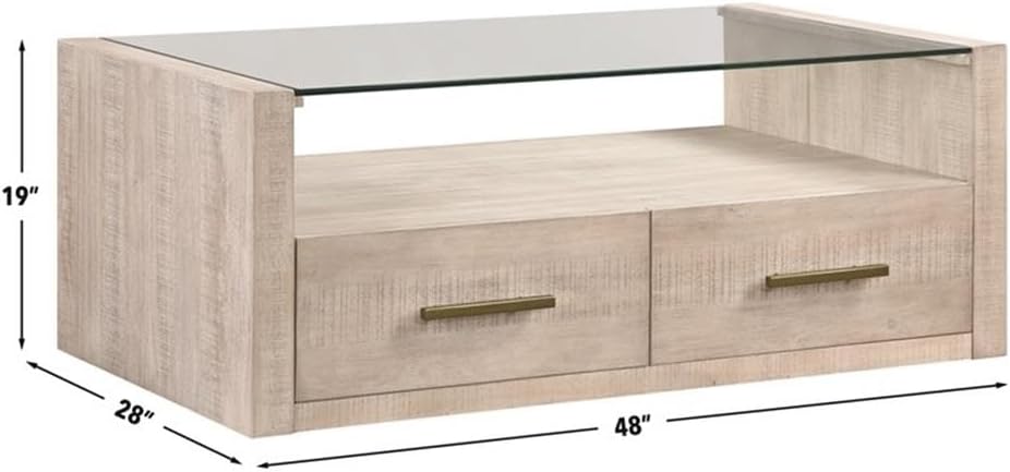 Pemberly Row Contemporary 3-Piece Coffee Table Set, Acacia Wood Veneers, Toffee Finish, Tempered Glass Tops, Includes Castered Coffee Table and 2 End Tables for Living Room or Lounge Use