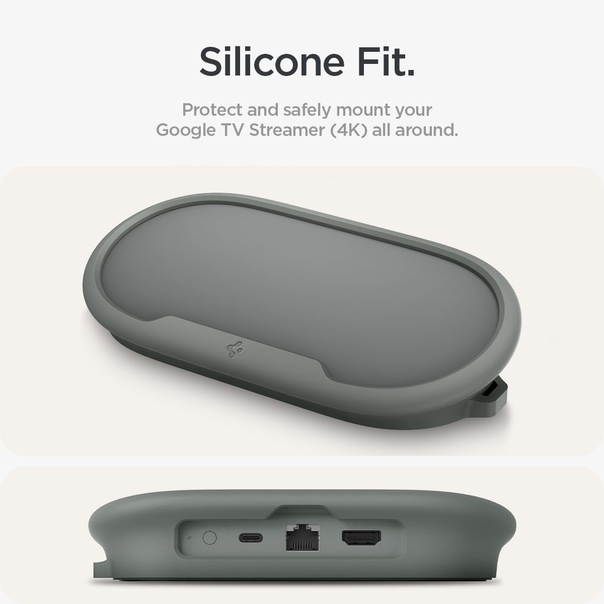 Spigen for Google TV Streamer Case, Drill-Free Mount, Silicone Fit | Wall/TV Hanger, Protection Case with Lanyard - Hazel