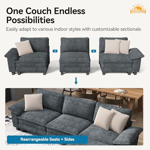 SUNSHINE VALLEY 157.5" U Shaped Modular Cloud Couch Sectional Sofa Ottoman | Chenille Blue, Modern Oversized 6-Seater, Living Room Furniture , Wider Armrest, Comfy Deep Seat, Sturdy Wood Frame
