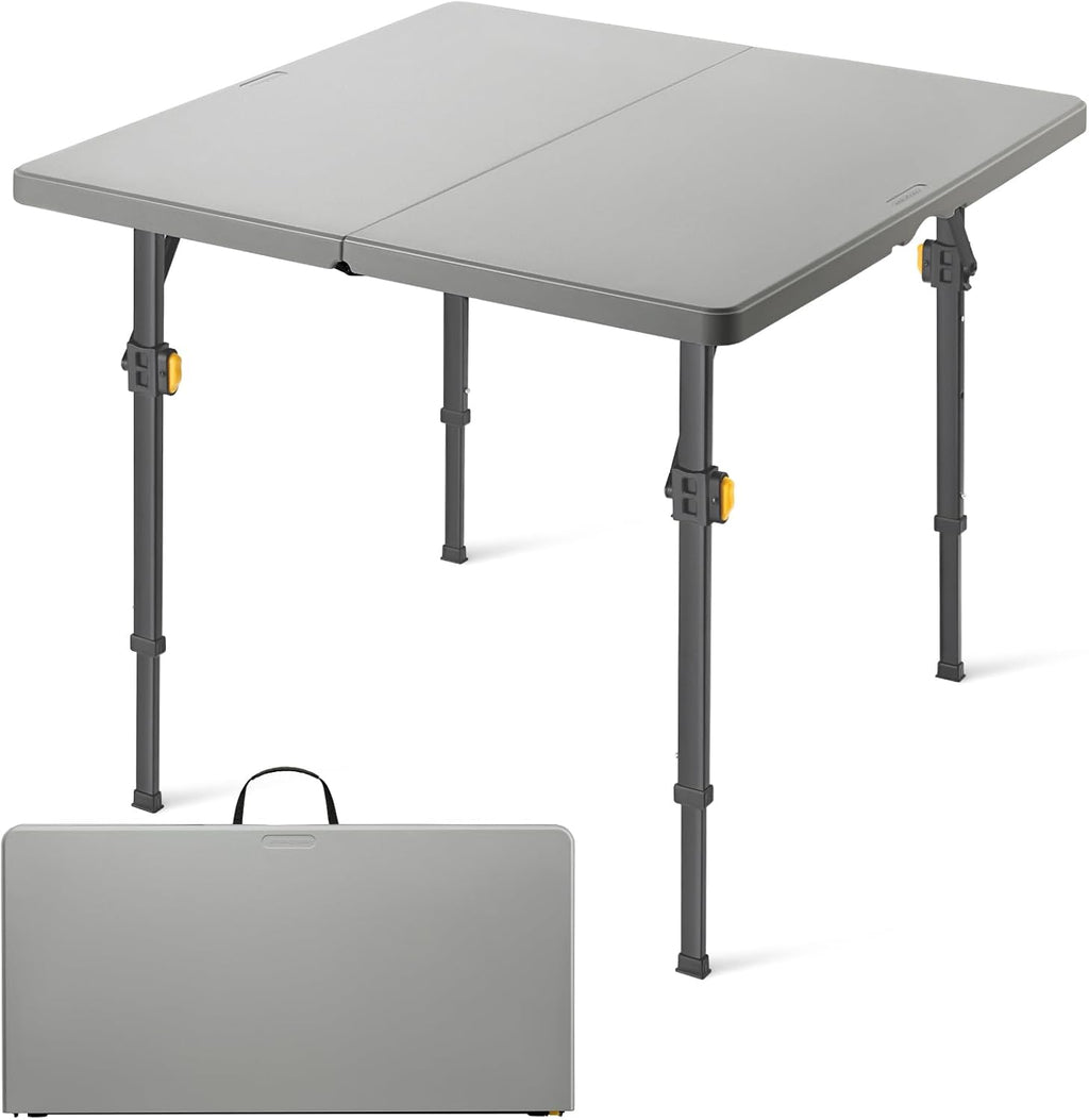 FanttikOutdoor Folding Card Table 34" Square, 2 Heights, Picnic Party Game | Fold-in-Half Utility Plastic Portable Table with Collapsible Legs & Carrying Handle, Heavy Duty, Zeta S4 Pro